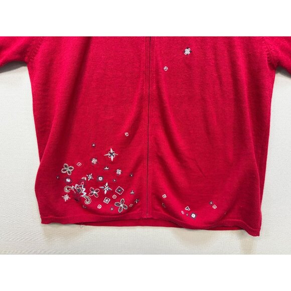Vintage Teddi Knitted Cardigan Sweater Size M Red Embroidery Floral Full Zip NWT - Picture 6 of 13